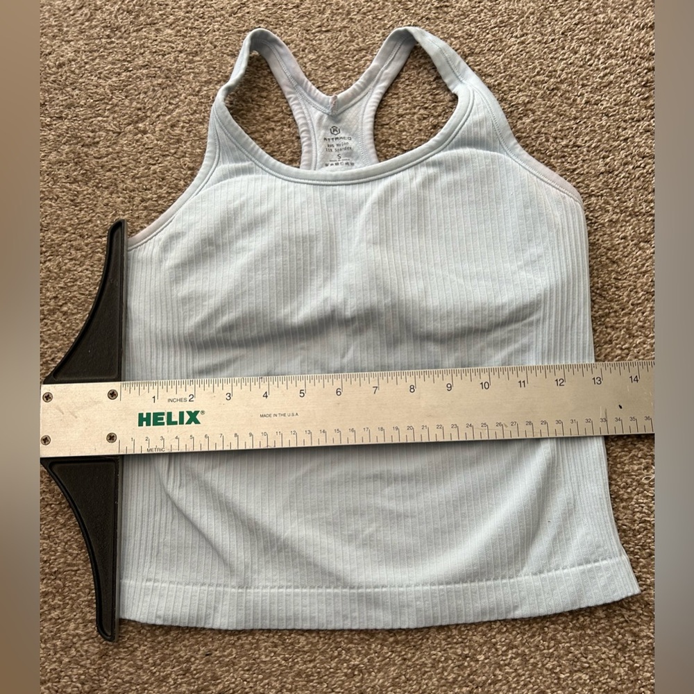 Attraco Lt. Blue Ribbed Built In Bra Racerback Active Tank Top Women's Size S - Picture 4 of 6